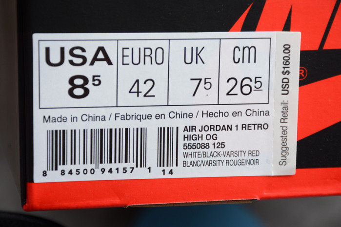 Air Jordan 1 Black White Gym Red 555088-061